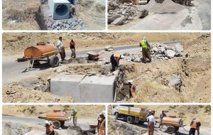 عملیات اجرایی دیوار چینی و ساخت دستک‌های پل لوله‌ای قبل از شهر ازگله در محور ثلاث به ازگله توسط راهداران شهرستان ثلاث باباجانی انجام شد.